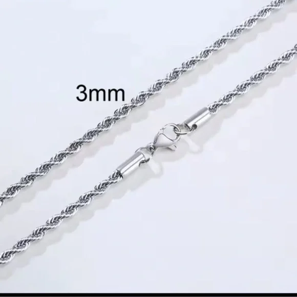 Men Ropes Long Silver Stainless Steel Minimalist Twist Rope Chain Necklace - Picture 5 of 5